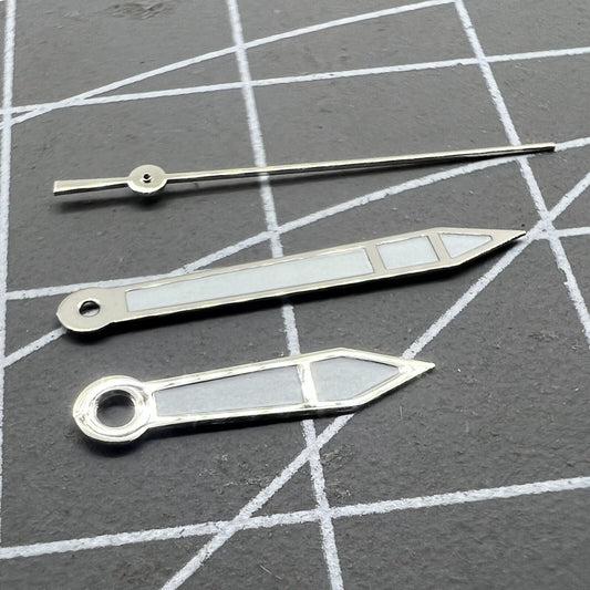 Silver trim white painted watch hands for Miyota 2315 series, precise fit for model 2035 and 2036