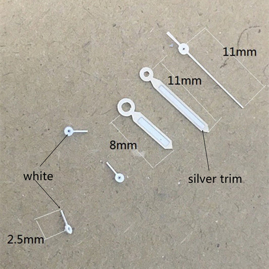 Silver trimmed green lume watch hands for Epson VD53 VD54 VD57 movements, precise and durable.