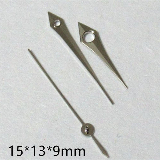 15mm silver arrow pointed watch hands set by Miyota for models 2035, 2115, 2105, 2305, 2315