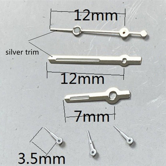 Silver-trimmed 12mm green lume watch hands for VD53 VD54 VD57 movement