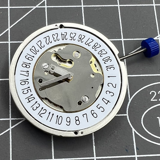 Ronda 5030D quartz watch movement with date at 6, Swiss parts for precise timekeeping.