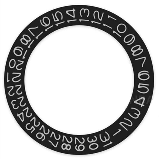 Grey date wheel for Seiko NH35 NH36 automatic movement with clear numerals on black background, branded.