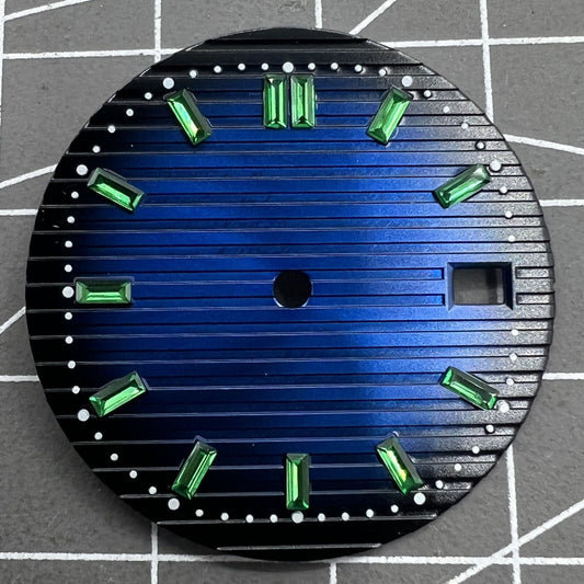 29.8mm green imitation gemstone watch dial with blue nail accents for NH35 movement.