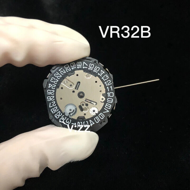 Original Japan Made VR32B multifunctional watch movement with black dial, precise quartz mechanism.