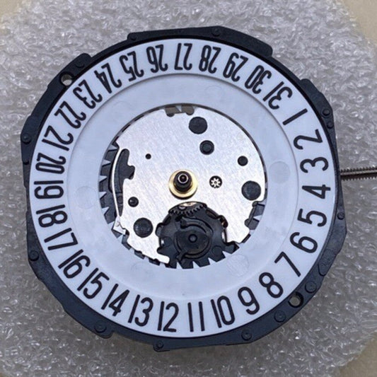 Epson PC32A quartz movement watch part with single calendar date at 6, Japan-made precision.