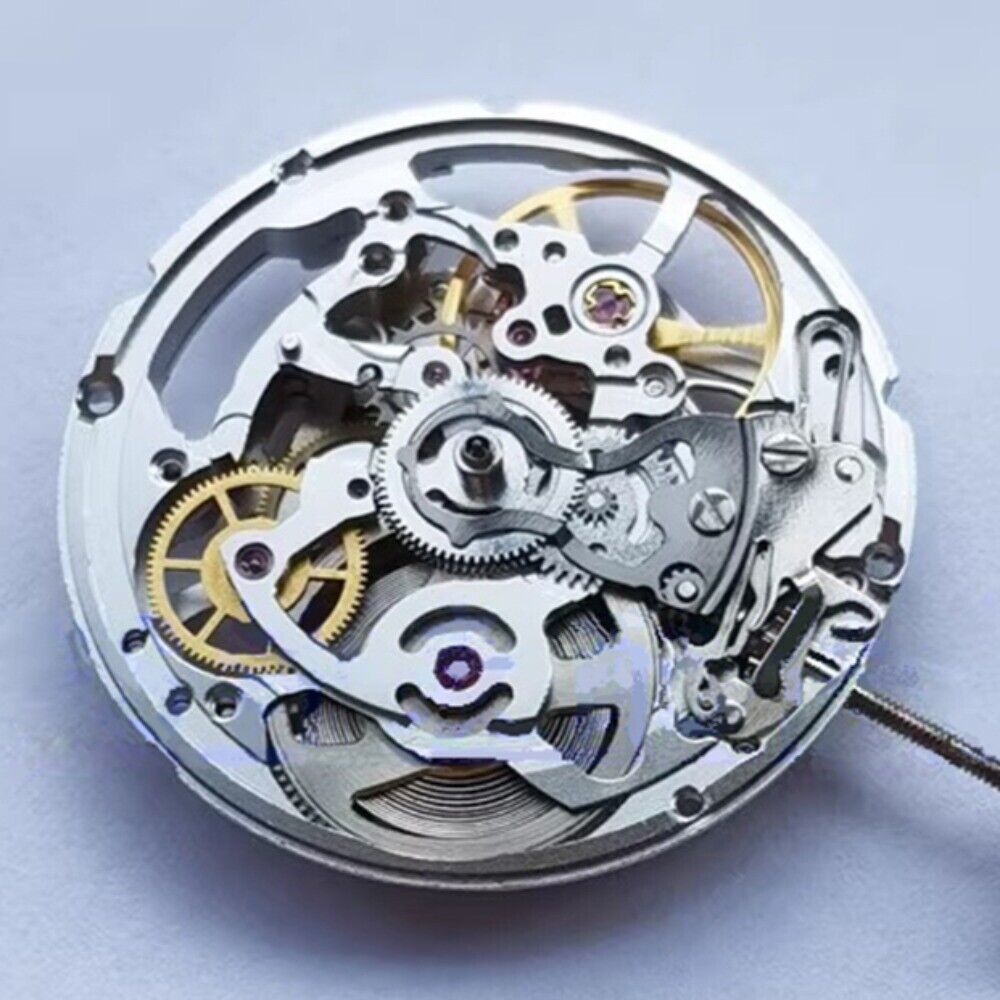 Tianjin 2824 hollow silver mechanical watch movement with 3 hands, China Made, for precise timekeeping