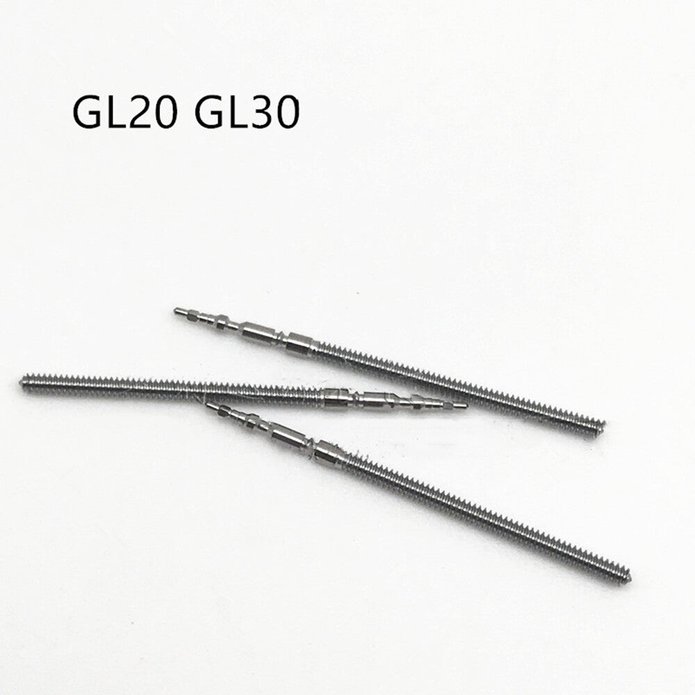 Set of 10 generic GL20 GL30 watch winding stems for precise timepiece movement repair.