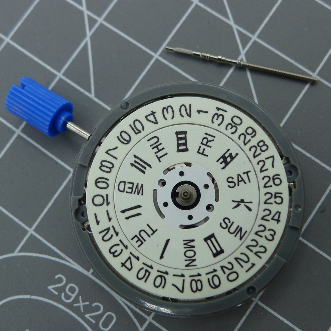 Miyota NH36A automatic watch movement with white dial, green lume hands, and 3/3.8 crown position for precision.