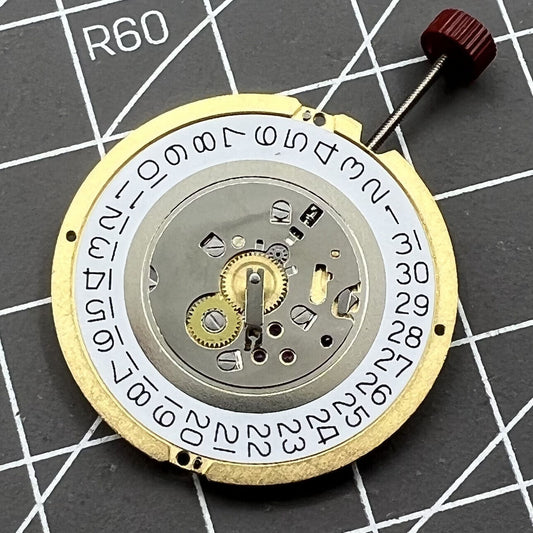 Swiss Made Ronda 1019 quartz watch movement with date at 3, precise timekeeping for watch accessories.