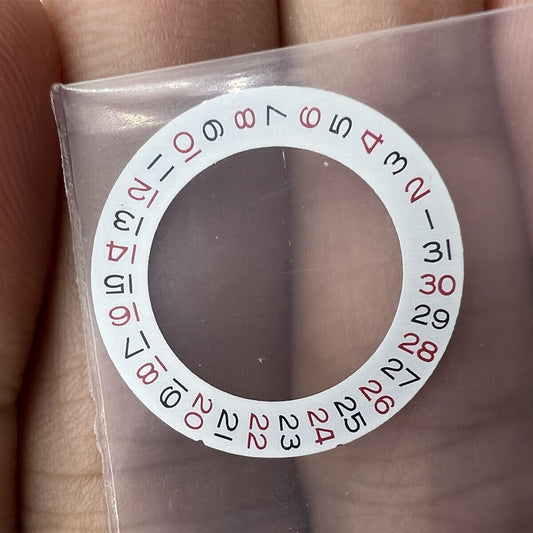 Red date wheel overlay for ETA2824, 2836, Miyota 8215/8200 movements, date display at 3 o'clock.