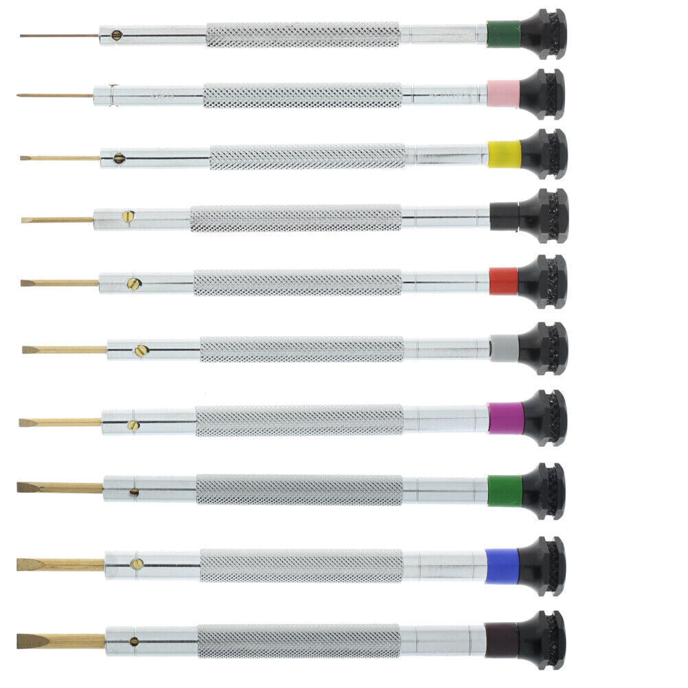 Horotec MSA01.105 antimagnetic screwdriver with chrome-plated brass handle, adjustable ? 0.50-3.00 mm for watch repairs.