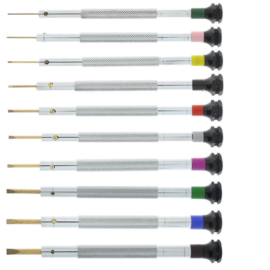 Horotec MSA01.105 antimagnetic screwdriver with chrome-plated brass handle, adjustable ? 0.50-3.00 mm for watch repairs.