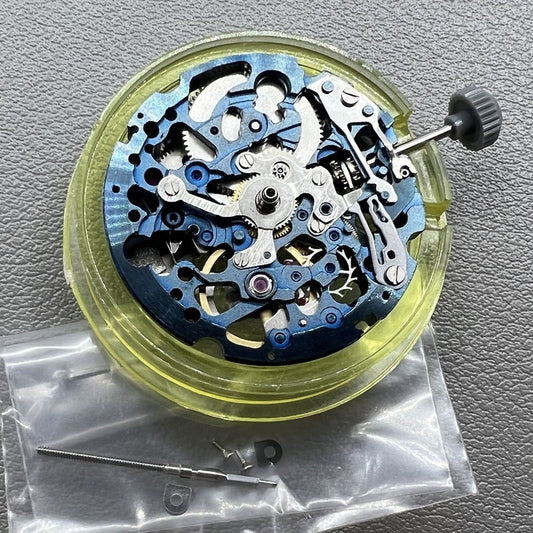 Echtes Miyota 8N24 blue hollow automatic mechanical watch movement for precise timekeeping