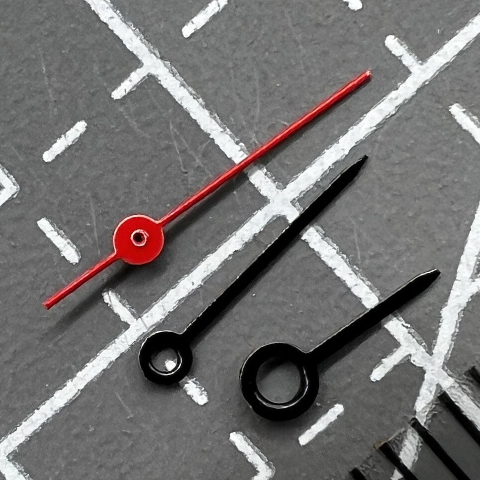 Set of 2 black 11mm lacquered watch hands for Miyota 2035 2115 2105 2305 movements, precise fit.
