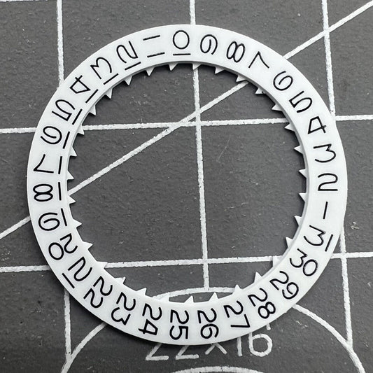 White date disk with vintage numeral font for Miyota 8215 watch movement, perfect for restoration or replacement.