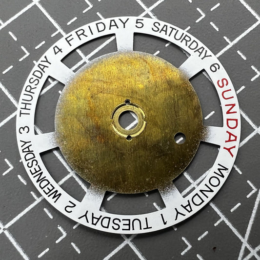 White English font week disk wheel by Generic, compatible with Movement 2834, watch accessory detail.