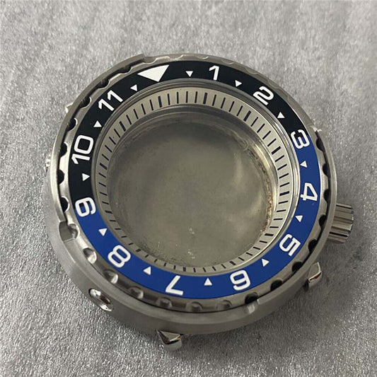 45MM stainless steel watch case with mineral glass and inner ring, compatible with NH35/NH36 movements.