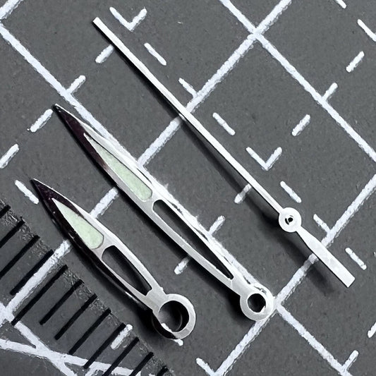 Set of 2 silver lume watch hands for ETA2836, 2824, 2892A2 movements, precise fit.