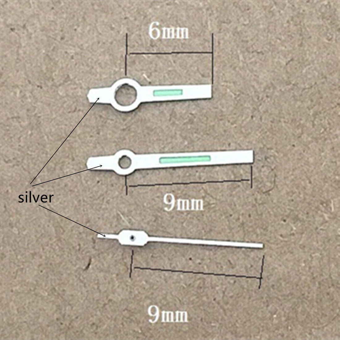9mm square pointed green luminous watch hands for Orient 46941 46943 movement, enhancing readability.