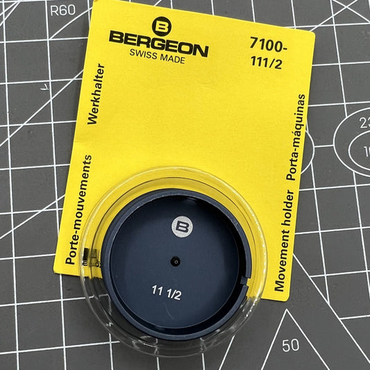 Swiss Bergeon 7100-11 1/2 watch movement holder securely supports watches during repair and assembly.