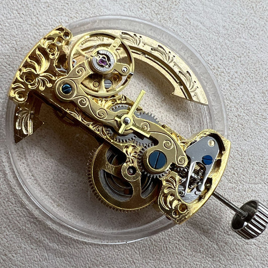 Golden Rectangle Bare Balance Wheel wristwatch movement by LG0806B, showcasing intricate automatic mechanical design.