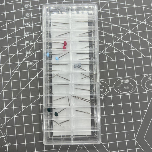 Original Ronda winding stems set, 38 pieces in 19 sizes for precise watch movement repairs.