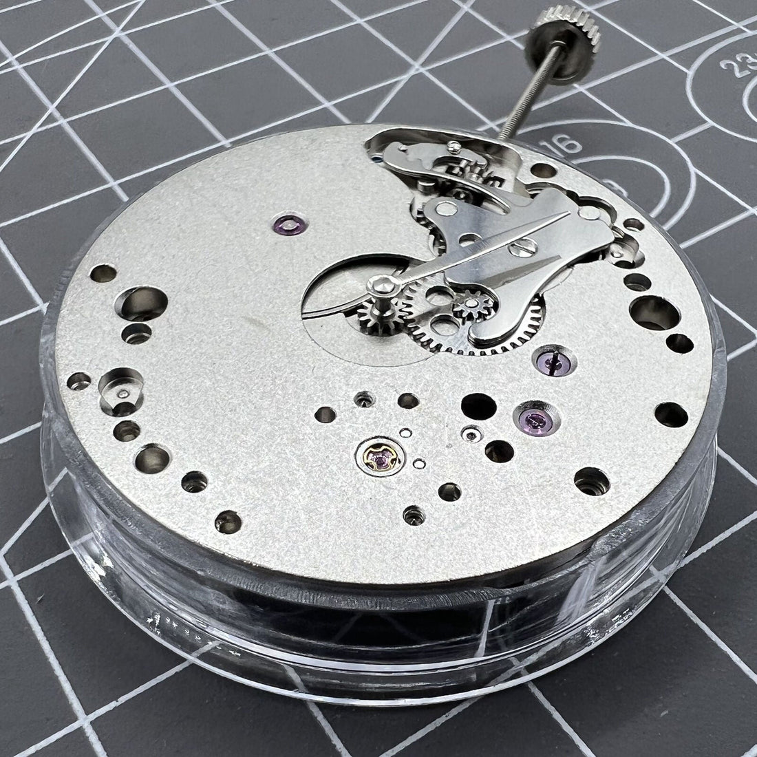 Mechanical watch movement ETA 6498-1 with small second at 6 o'clock, 2 hands design.