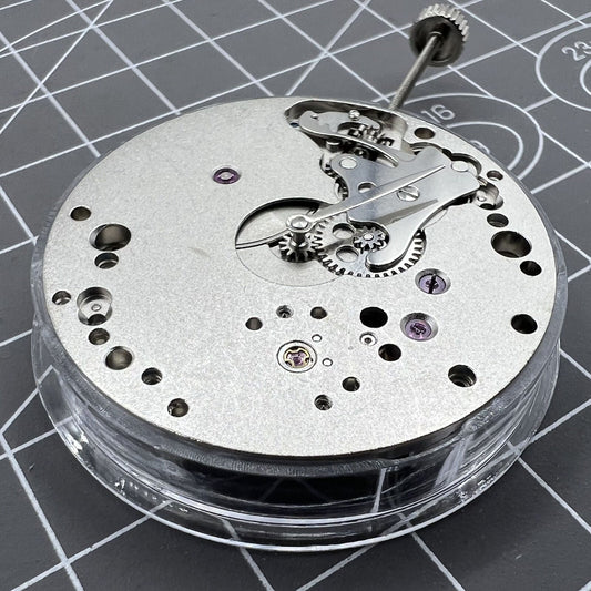 Mechanical watch movement ETA 6498-1 with small second at 6 o'clock, 2 hands design.