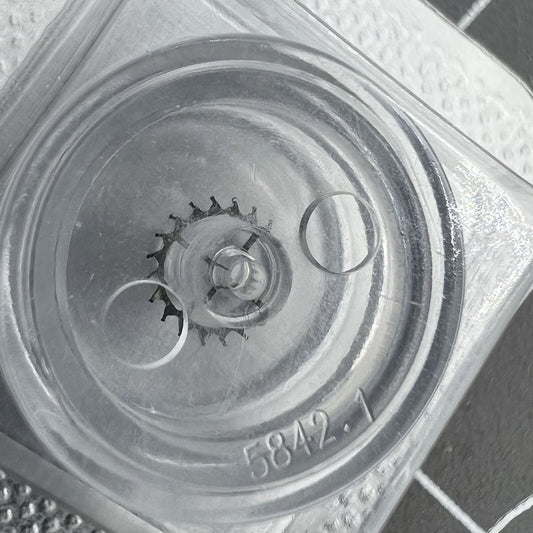 Silver metal 80-hour escape wheel for C07.611 movement by Swiss brand, precision watch accessory.