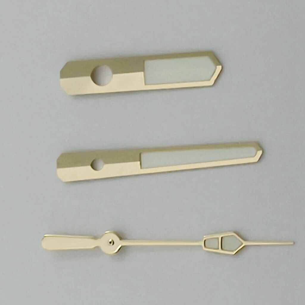 Golden trim green lume watch hands for NH35 NH36 7S26 7S36 movements, enhancing visibility and style.