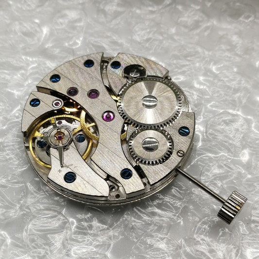 China made mechanical watch movement clone ETA 6497 with small second at 9 o'clock, manual wind mechanism.