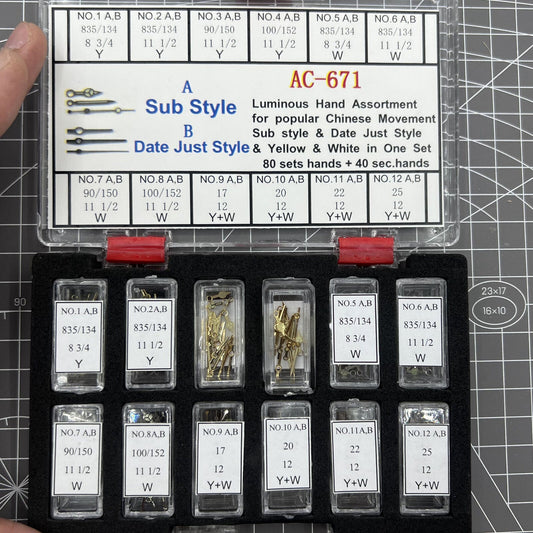 Set of luminous watch hands for Chinese movement, Datejust style, perfect for precise timekeeping and style.