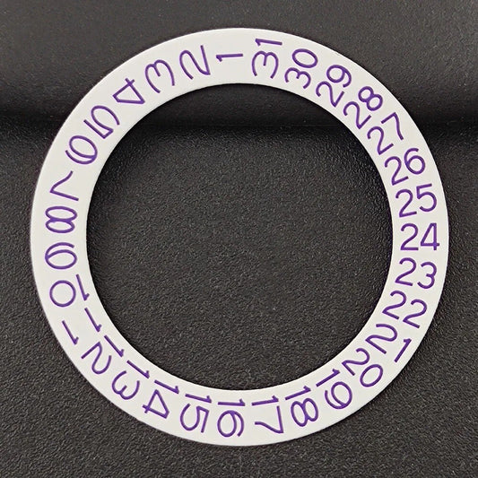 Purple date disk overlay for NH35/NH36 watch movement, enhancing dial customization and style.