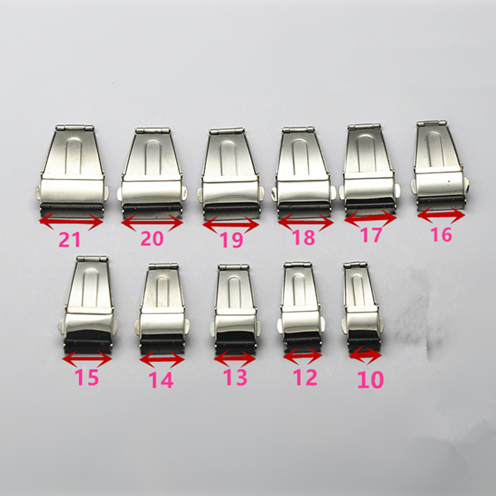 Stainless steel butterfly buckle clasp for watch repair, double press design for secure fit.