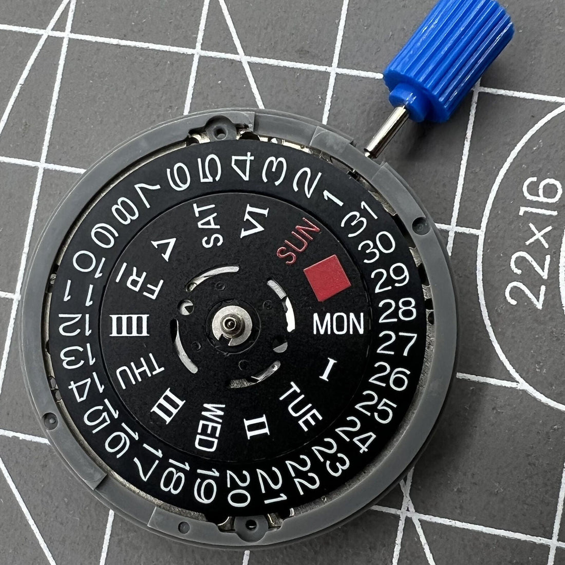 Black NH36A automatic watch movement with Roman wheel crown at 3 o'clock, precision mechanical gear by NH36.
