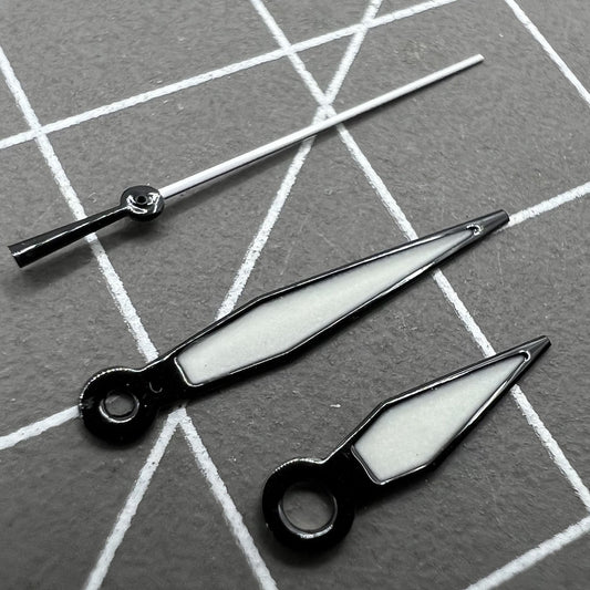 Set of black 15mm luminous watch hands for NH35 NH36 movements by Schwarze, perfect for repairs and customization.