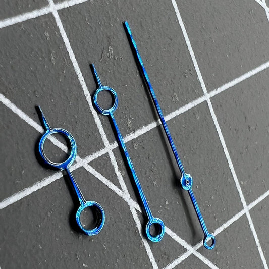 Blue hollow bubble-shaped watch hands without lume for NH35, NH36, 4R, and 7S movements.