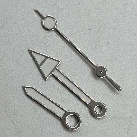 Arrow-shaped silver trim green luminous watch hands for NH35/NH36/4R/7S movement, enhancing visibility and style.