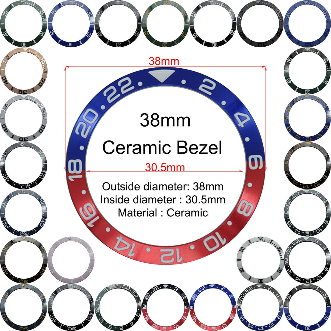 38mm ceramic GMT watch bezel for men's repair, durable and stylish accessory.