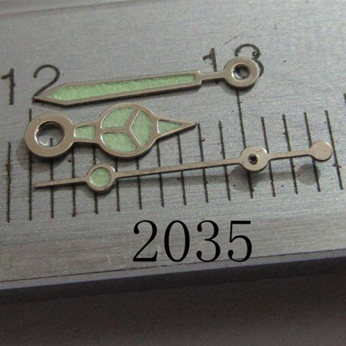 Silver trim green luminous watch hands set compatible with Miyota 2035 2115 movements for easy time reading
