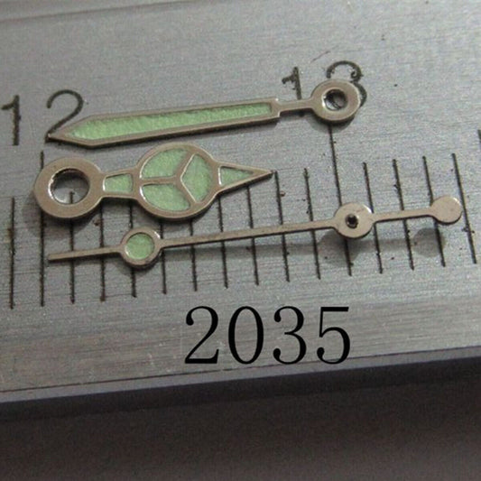 Silver trim green luminous watch hands set compatible with Miyota 2035 2115 movements for easy time reading
