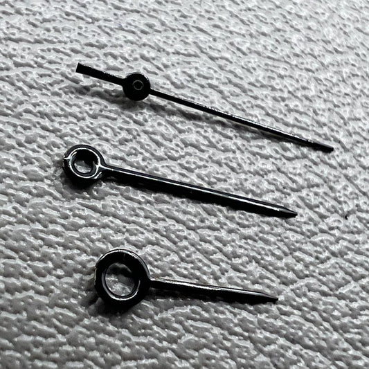 Set of 2 black hand sets for Miyota 2035 watch movement, sizes 11mm, 9mm, and 7mm, precision fit.