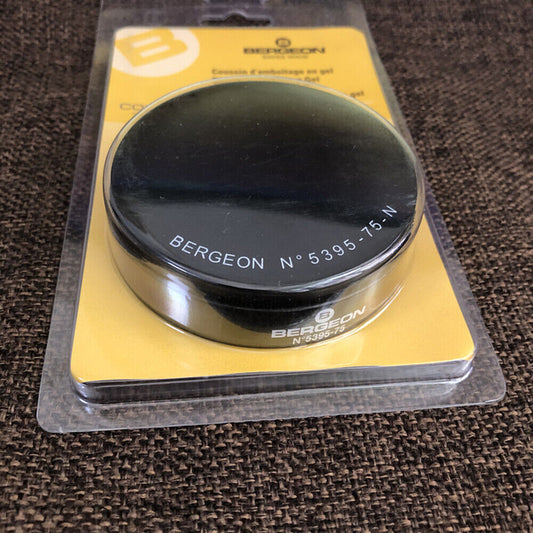 Bergeon 5395-75-N black gel watch case cushion, 75mm, ideal for protecting watch cases during repairs.