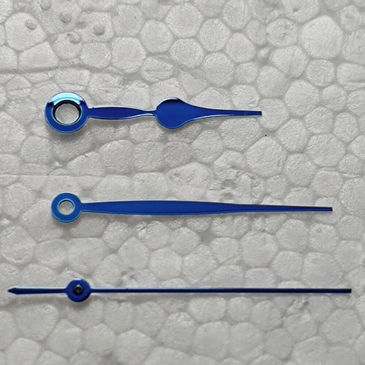 Polished blue watch hand set for Hangzhou 2350 movement, precise timing detail accessory.