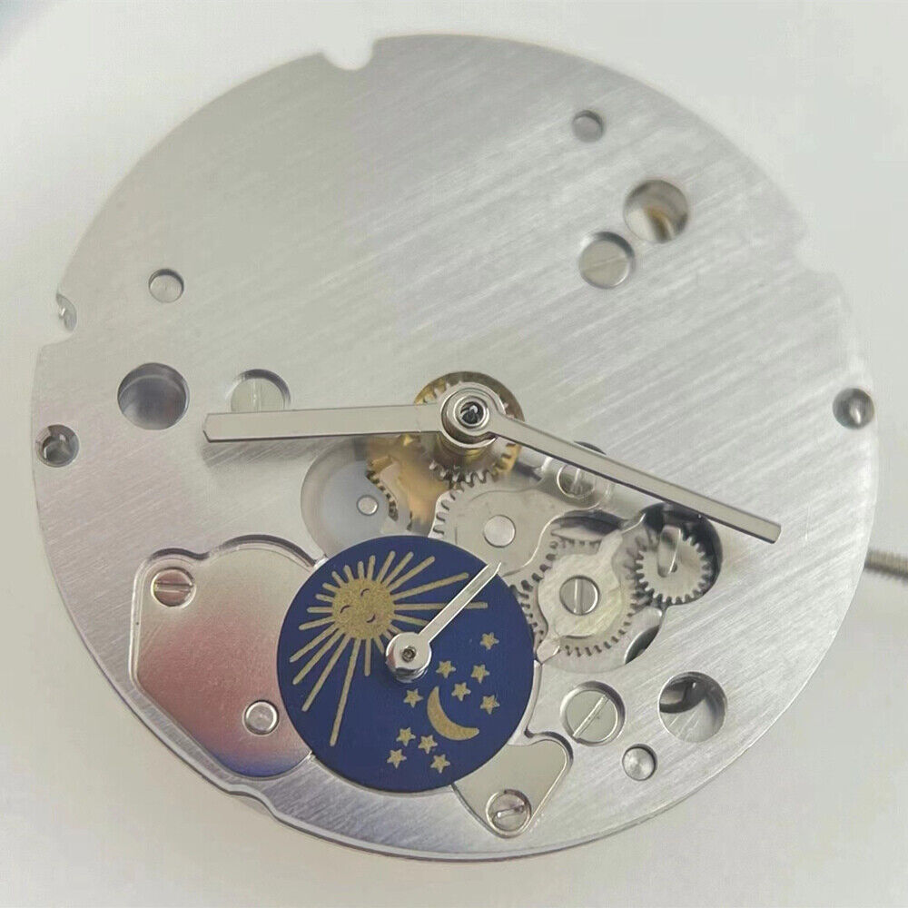Dandong 2824 automatic mechanical watch with moon phase at 6 o'clock, precision timepiece.