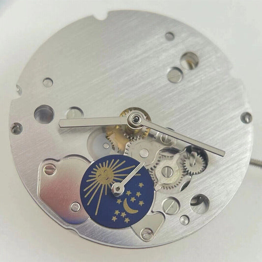 Dandong 2824 automatic mechanical watch with moon phase at 6 o'clock, precision timepiece.