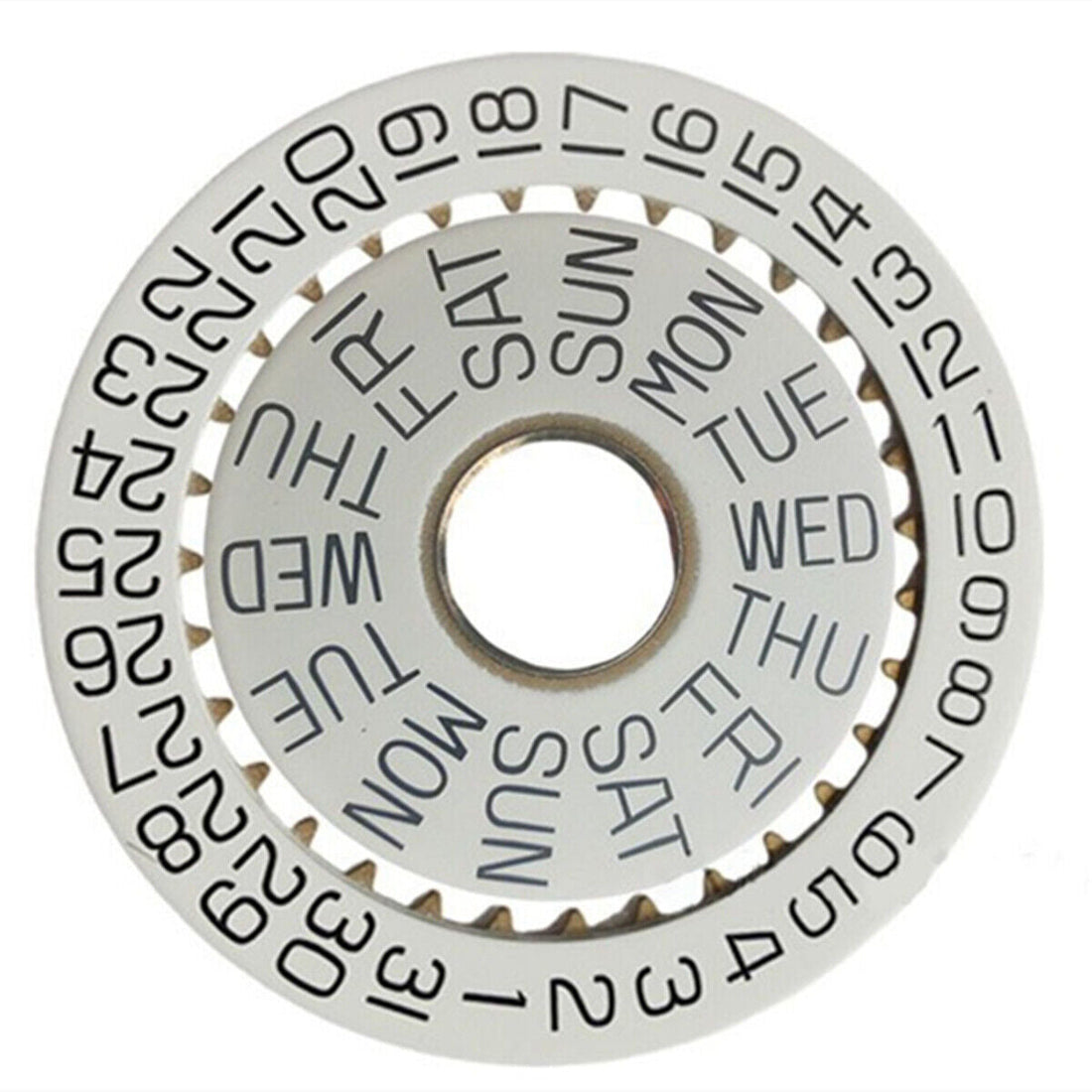 White date disk with week and date wheels for ETA7750 movement watch repair parts.