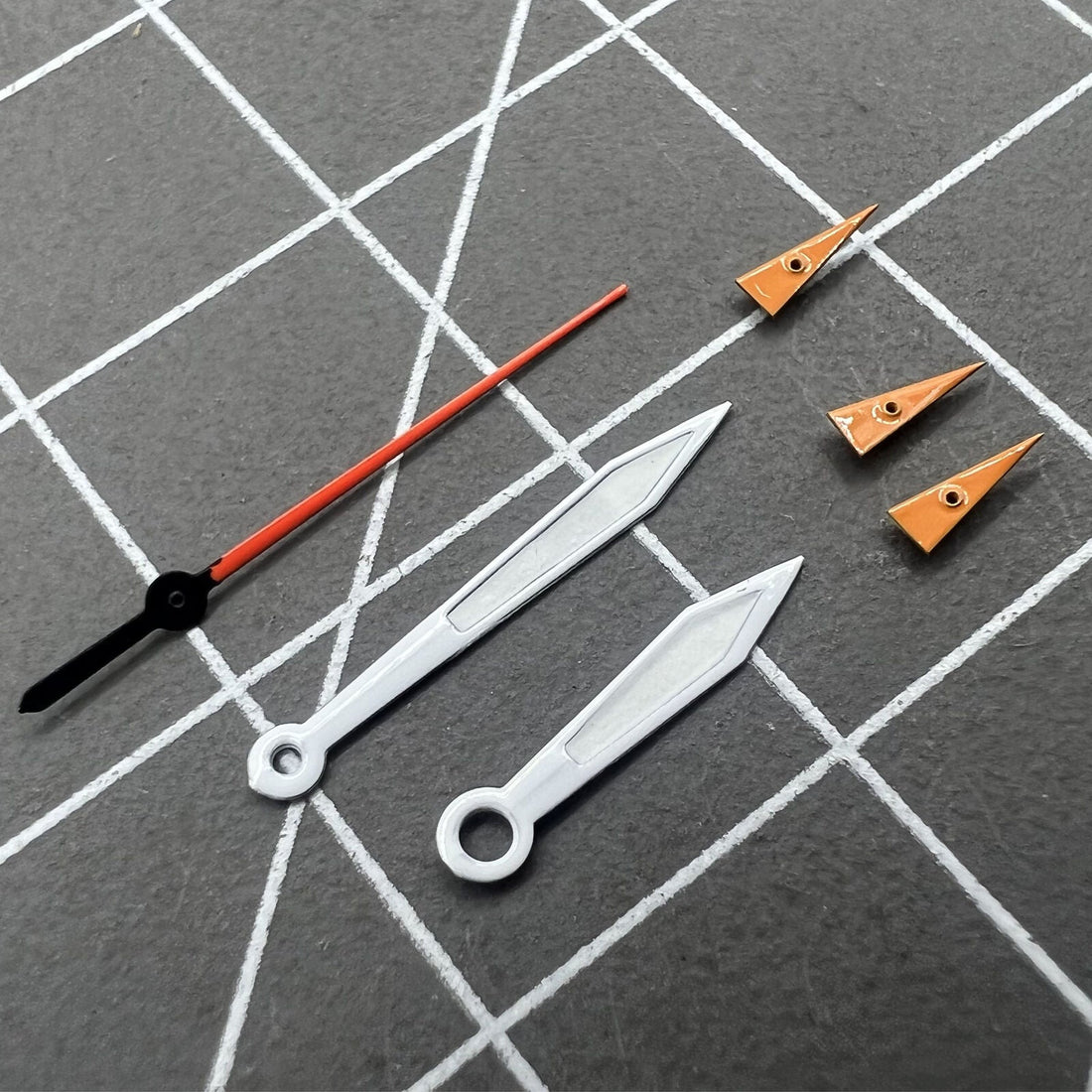 White trim arrow-shaped 14mm watch hands for Miyota OS10 OS20 OS60 OS80 movements, precise timekeeping accessory.
