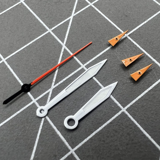White trim arrow-shaped 14mm watch hands for Miyota OS10 OS20 OS60 OS80 movements, precise timekeeping accessory.