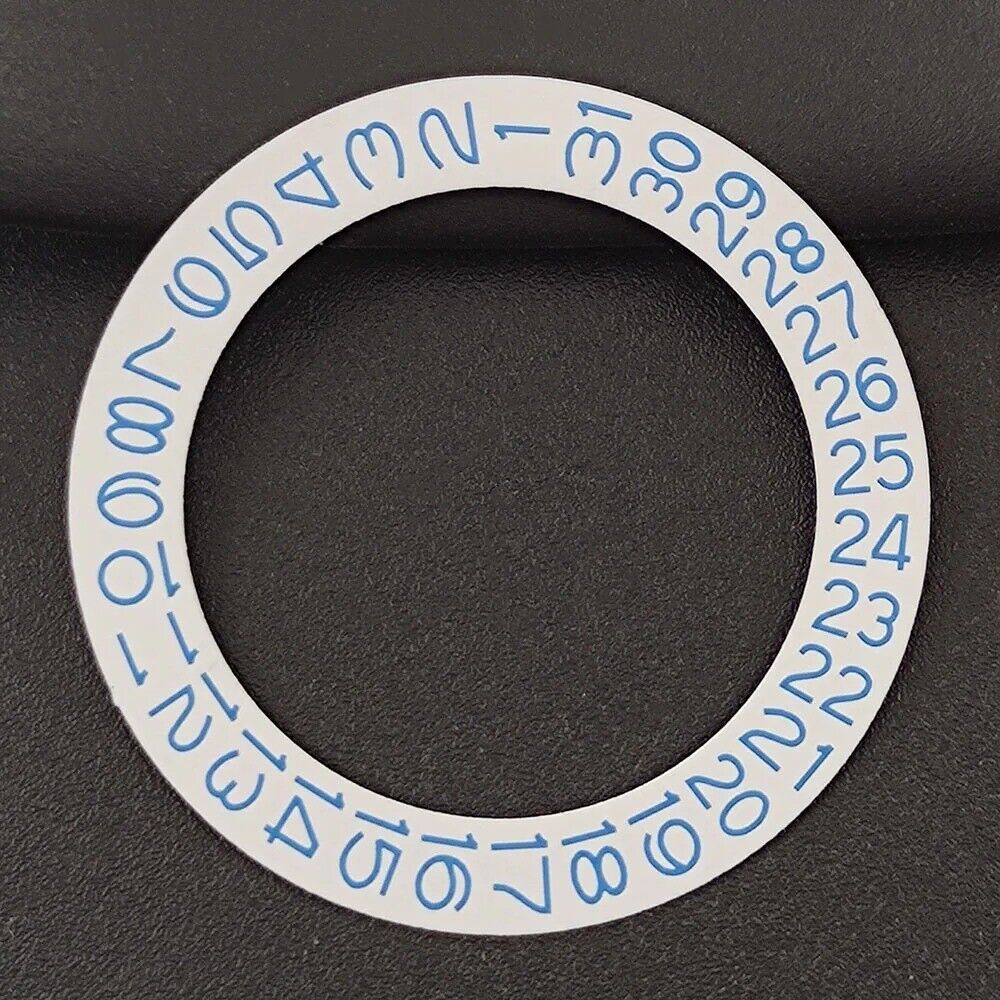 Blue date disk overlay with character details for NH35 NH36 watch movements, white background, precision fit.